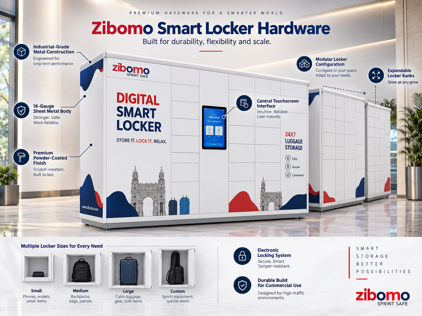 Zibomo modular digital smart locker hardware